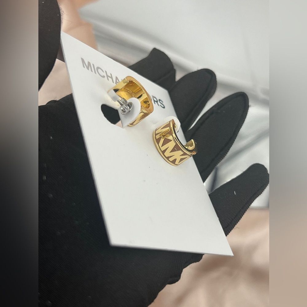 Michael Kors Gold-Tone Signature Hoop Earrings - Picture 4 of 6